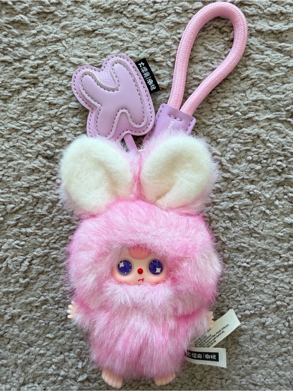 Baby Three Super Mini Little Bunny Hot Pink Plush Keychain | Rotatable Eyes